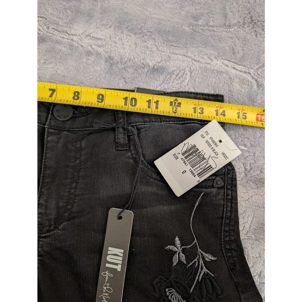Kut‎ From The Kloth Diana Embroidered Mid Rise Skinny Jeans Black Size 0 NEW